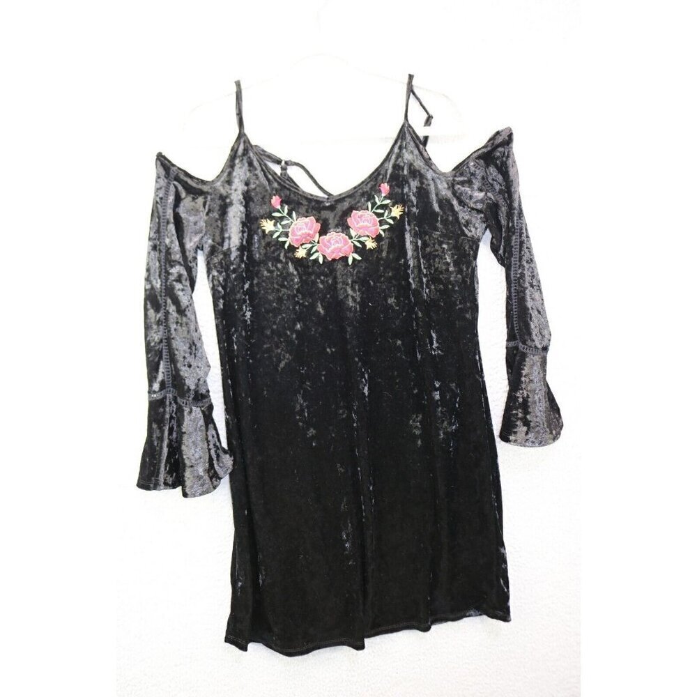 Disney CoCo Cold Shoulder Bell Sleeve Dress-Black Velvet-Large-Whimsigoth-Witchy